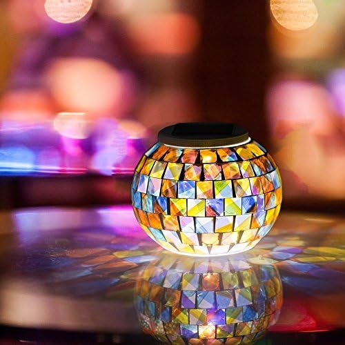 WSgift Color Changing Solar Powered Glass Mosaic Ball Led Garden Lights, Rechargeable Outdoor Waterproof Solar Night Lights Table Lamps for Decorations, Ideal Gifts - Image 3