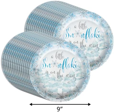 Birthday Galore A Little Snowflake is On The Way Boy's Baby Shower - 32 Piece Disposable Party Supplies - Winter Baby Shower Decorations - Round Party Plates - Large 9" Paper Plates In Bulk - Image 2