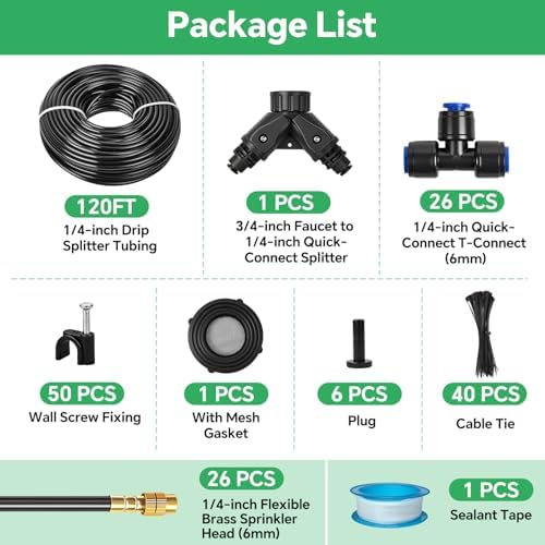 120Ft 1/4" Drip Irrigation System for Garden – 26 Adjustable Copper Nozzles, Automatic Atomizing Sprinkler System for Outdoor Plants Raised Bed, Yard, Potted Plants & Lawn - Image 3
