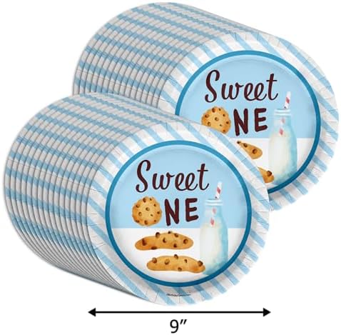 Sweet One Milk and Cookies First Birthday - 32 Piece Disposable Party Supplies - Decorations for Dessert 1st Birthday Round Party Plates - Large 9" Paper Plates In Bulk - Image 2