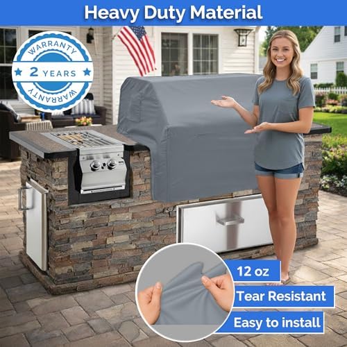 Covers & All Built-in Grill Cover for Outdoor Grill – Heavy Duty 12 oz Waterproof Built-in BBQ Grill Cover, PVC-Coated Polyester with Elastic Hem for Snug Fit (45 x 27 x 24.75 inches, Grey) - Image 5