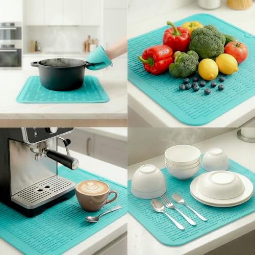 MicoYang Silicone Dish Drying Mat for Multiple Usage,Easy clean,Eco-friendly,Heat-resistant Silicone Mat for Kitchen Counter or Sink,Refrigerator or Drawer Liner Mint XL 18 inches x 16 inches - Image 4
