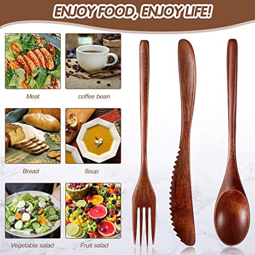 Geiserailie 24 Pcs Wooden Utensils for Eating Wooden Spoon Fork Knife Set - Image 6