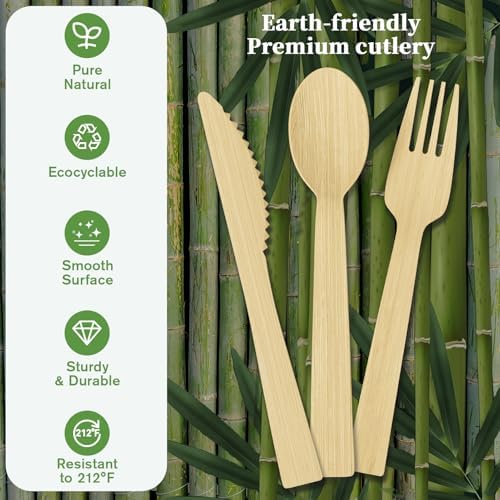 ECOLipak 300 Count Bamboo Cutlery Set, 100 Knives, Forks and Spoons each - Image 3
