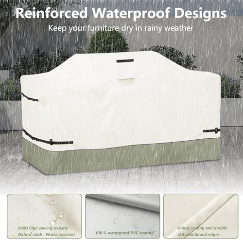 98 Inch Island Grill Cover - 600D Heavy Duty Waterproof All Weather Protection Outdoor Cover,Beige&Grayish Green - Image 5