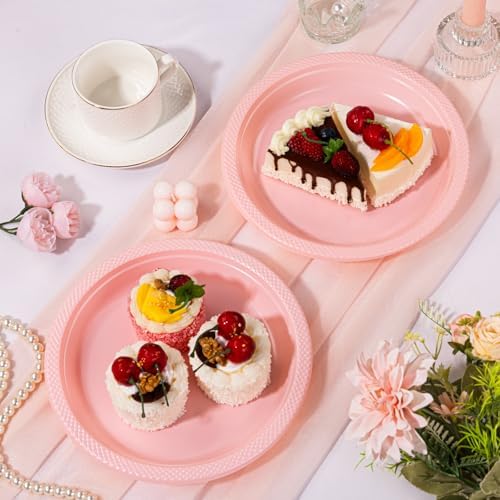 WELLIFE Pink Plastic Plates 9 Inch 50 Count - Image 4