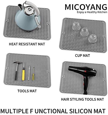 MicoYang Silicone Dish Drying Mat, Grey, 16"×12" - Image 5