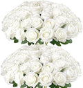 50Pcs White Roses Artificial Flowers with Stems for Home Decor by Cherica