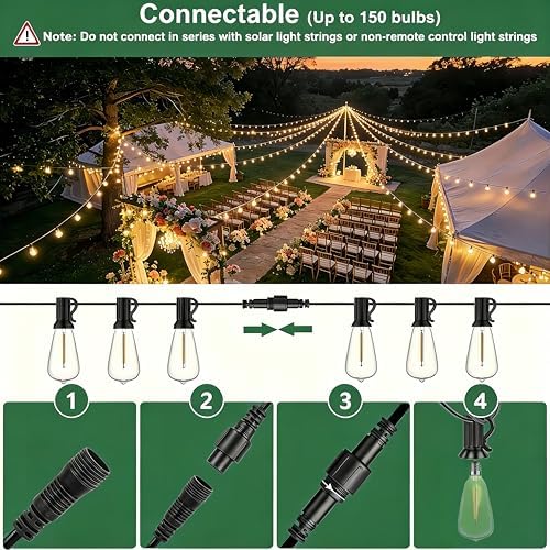 Outdoor String Lights 50FT 26 LED, Waterproof Dimmable Patio Lights - Image 6