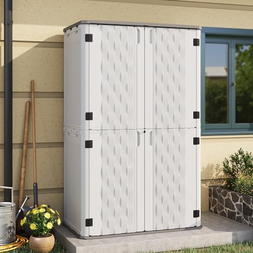 UDPATIO 67 Cu.Ft Vertical Outdoor Storage Shed, HDPE Resin Sheds,White - Image 5