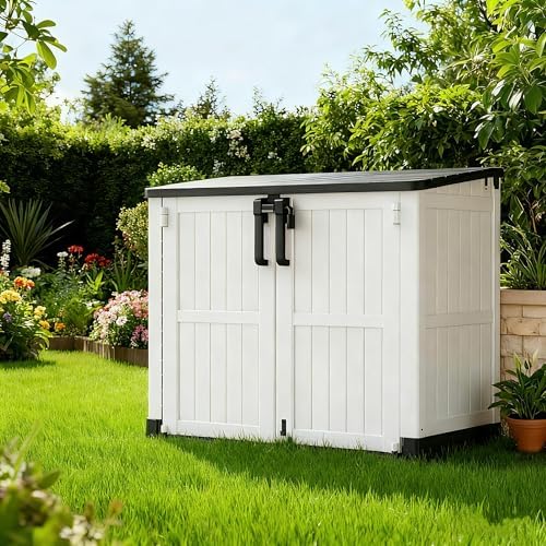 Horizontal Resin Storage Shed 36 Cu Ft with Lockable Doors, Portable Outdoor Storage Cabinet -Waterproof Outdoor Storage Box for Backyards, Easy to Assemble by Unknown