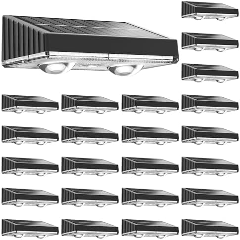 NIORSUN Solar Fence Lights,24 Pack Deck Light,Led Lights Warm White Outdoor Wall Lights,IP45 Solar Powered Light Waterproof for Backyard/Pool/Railing/Patio/Porch/Step/Outside/Garden (Black) by NIORSUN