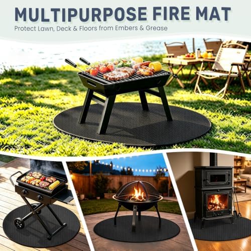 36" Round Fire Pit Mat for Solo Stove Bonfire, Fireproof Under Grill Mats for Outdoor Grill Deck Protector, Double-Sided Silicone Coating Heat Resistant BBQ Mat pad for Patio & Camping - Image 4