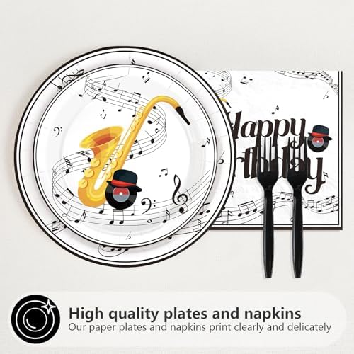 96Pcs Saxophone Happy Birthday Party Supplies Glitter Gold Saxophone Plates and Napkins Music Themed Tableware Set for Kids Music Lovers Band Themed Birthday Party Supplies, Serves 24 - Image 2