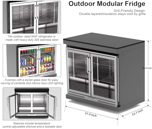 153 Inch Outdoor Kitchen Island, 96000 BTU Propane Gas Grill Combination With Refrigerator and Sink, Drawer Cabinet, Outdoor Stainless Steel Barbecue Bar, BBQ Grill for Patios, Gardens, Parties - Image 6