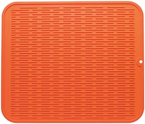 MicoYang Silicone Dish Drying Mat for Multiple Usage,Easy clean,Eco-friendly,Heat-resistant Silicone Mat for Kitchen Counter or Sink,Refrigerator or Drawer Liner Orange 2XL 24 inches x 18 inches by MicoYang