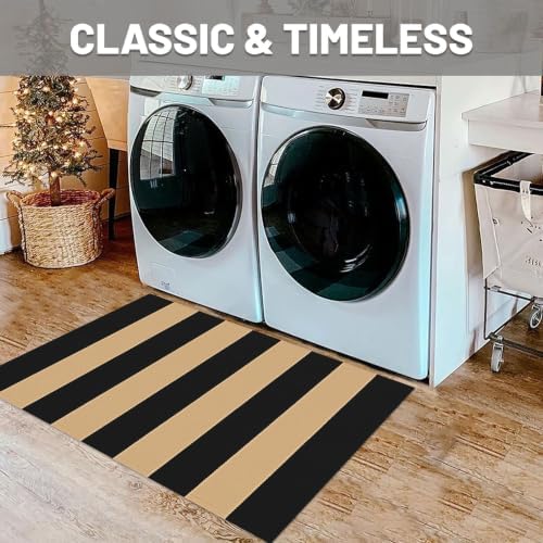 IOHOUZE 24x36 Striped Outdoor Door Mat, Washable Porch Rug, Black/Tan - Image 3