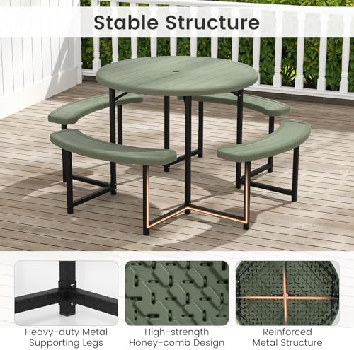 Tangkula 8 Person Round Picnic Table with 4 Benches - Image 6
