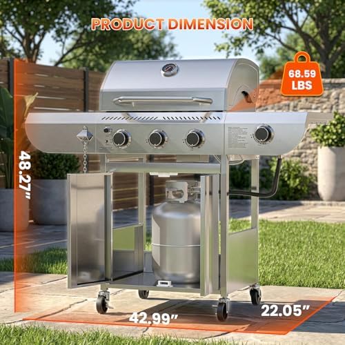 COWSAR Premium 3-Burner 34,000 BTU Propane Gas Grill with Side Burner - Image 7