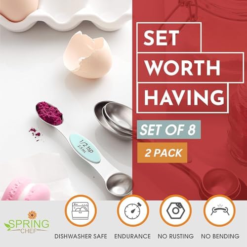 Spring Chef Stainless Steel 8 Magnetic Measuring Spoons Set, 2 Pack, Mint - Image 3