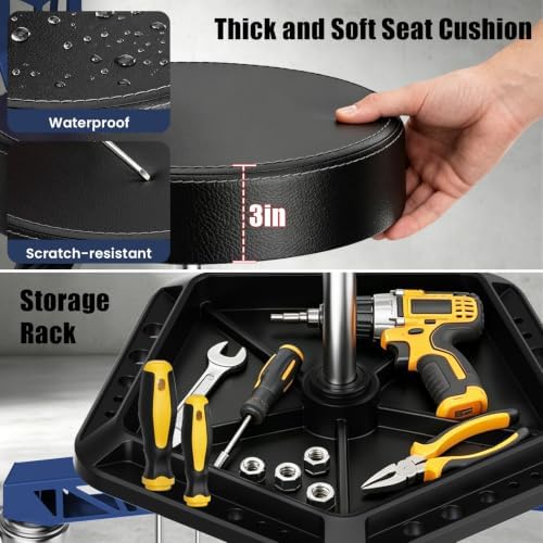 Robust Steel Rolling Shop Stool with Wheels, Mechanic Stool Seat - Image 6