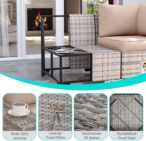 Outdoor Patio Furniture Set PE Wicker Rattan Outdoor Sectional Sofa - Image 3