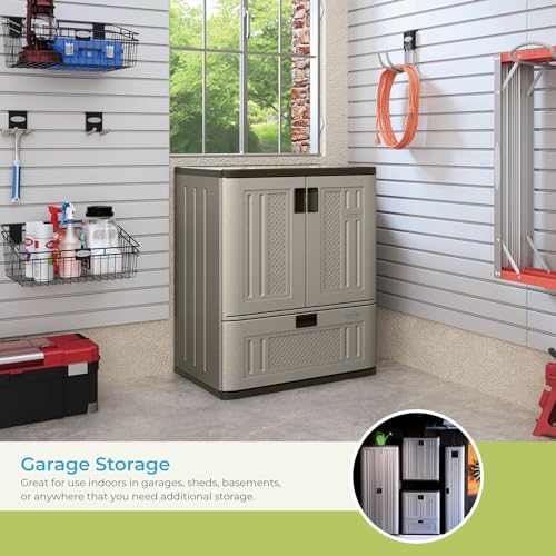 Suncast Base Storage Cabinet, Lockable Single-Drawer Organizer, Platinum - Image 5