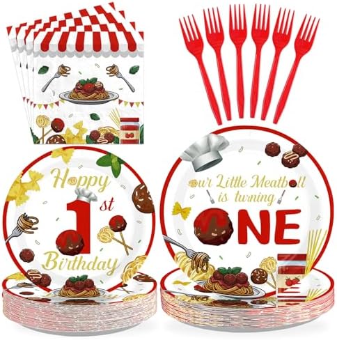 96Pcs Meatball 1st Birthday Italian Party Decorations, Serves 24 by Greencian