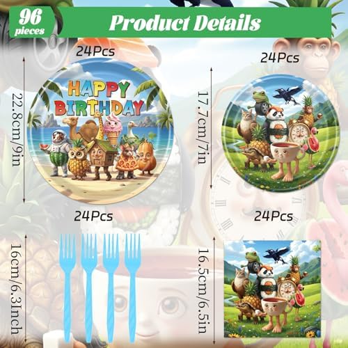 Italian Brain Rot Party Decorations - 96PCS Tung Tung Tung Birthday Party Plates Napkins and Forks Disposable Dinnerware, Funny Animals Tralala Bday Supplies for Kids Adults - Image 2