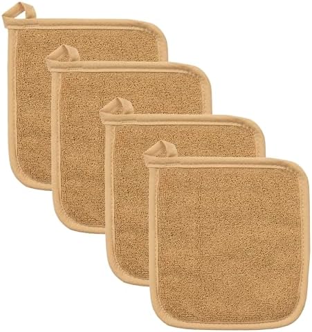 RITZ Terry Potholder & Hot Pad: Unparalleled Heat Resistant, Durable 100% Cotton – Ergonomically Designed for Optimal Grip – Easy-Care Machine Washable – 4-Pack, Straw by RITZ
