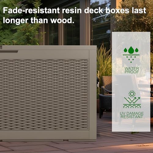 120 Gallon Outdoor Deck Box, Lockable Waterproof Outdoor Storage Boxes For Garden Tools,Indoor Cushions,Accessories Outside Storage Resin Weatherproof Container(Grey) - Image 5