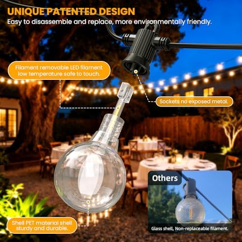 50FT G40 Solar String Lights Outdoor Waterproof IP65 with USB-Charging - Image 4