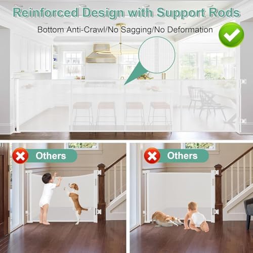 Reinforced 195" Extra Long Retractable Baby Gate Retractable Dog Gate/White - Image 2