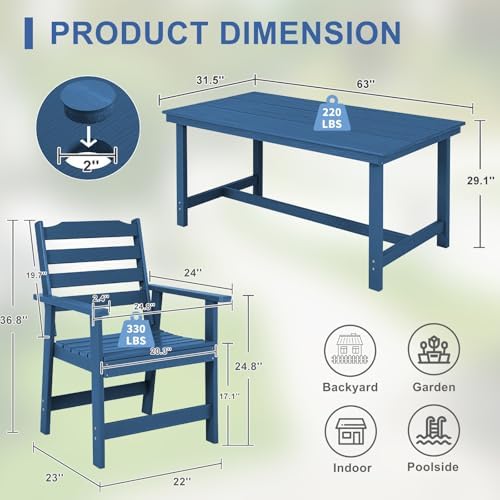 FUNBERRY Outdoor Dining Set, HDPE 7 Piece Dining Table Set with Chairs - Image 7