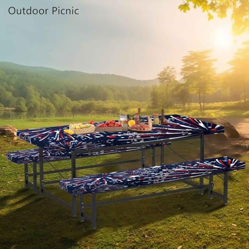 CAPSCEOLL Fitted Picnic Table Cover with Bench Covers 8ft - Fireworks - Image 6