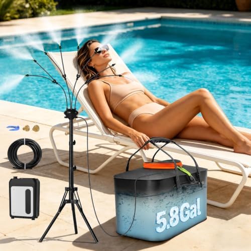Bonviee 5.3FT Standing Misters for Outside, 5.8Gal Tank, Tripod, 5200mAh Pump, 8 Nozzles by BonvieeDirect