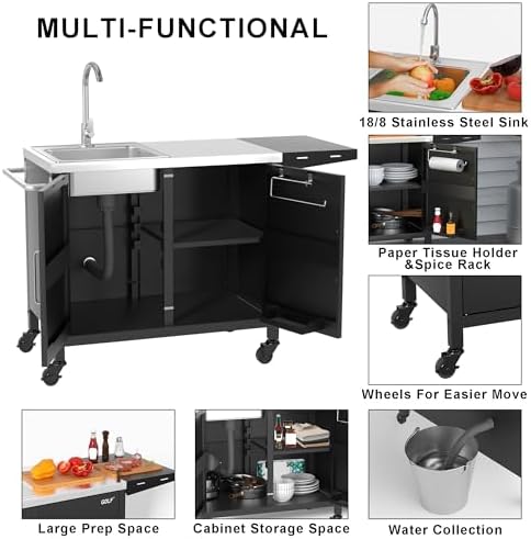 GDLF Outdoor Grill Table with Sink, Metal Grill Cart Sink Station - Image 4