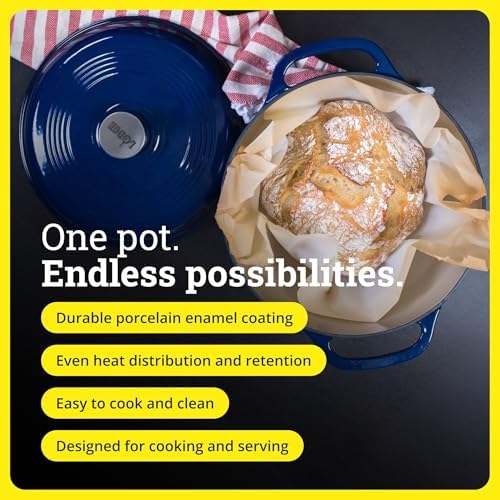 Lodge Essential Enamel Cast Iron Dutch Oven, 6 Quart, Indigo - Image 2
