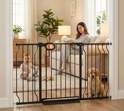29.1-57.5 Inch Baby Gates Extra Wide with Door for Stairs Doorways by HOOOEN