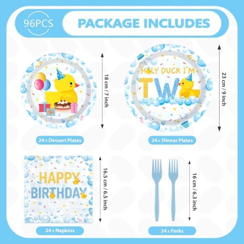 96Pcs Holy Duck Im Two Birthday Party Decorations, Serves 24 - Image 5