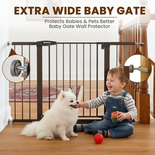 Mumeasy 29.7–48" Baby Gate for Stairs, Dog Gate for Doorways, Auto Close Child Gate, Indoor Safety Pet Gate with Walk Thru Door, Easy Install Pressure Mounted Extra Wide Gate for Kitchen, House, Brown - Image 4