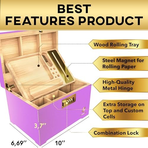 HOVANZO Premium Large Bamboo Storage Box with Organizer Tray - Storage Wood Box and Accessories - Decorative Box with Combination Lock - Large Wooden Container - Box Kit with Glass Jars - Image 4