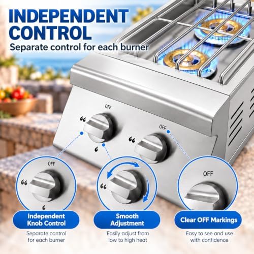 Single Grilling Side Burner for BBQ Grill Island, 30,000 BTU,Liquid Propane Side Burner for Outdoor Kitchen, Convertible to Natural Gas, 304 Stainless Steel - Image 6