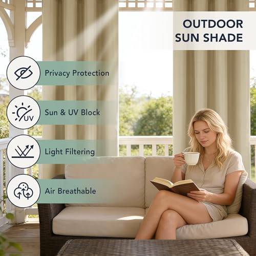 Outdoor Curtains for Patio Waterproof, 6 Drape Panels, Sun Shades - Image 3
