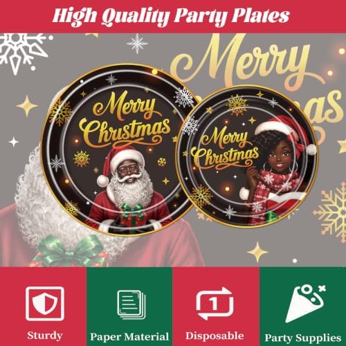 African American Christmas Party Plates Napkins Decorations 96pc - Image 4