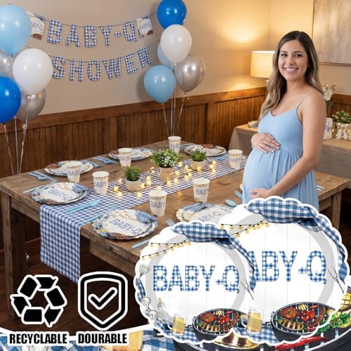 Havawish 120 Pcs Blue Plaid Party Tableware Bow Cherry Plates - Image 2