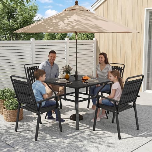 37.8'' Outdoor Dining Table for 4, Metal Patio Dining Table with Umbrella Hole, Anti-Rust Waterproof Square Table for Porch Deck Poolside Garden Backyard - Image 4