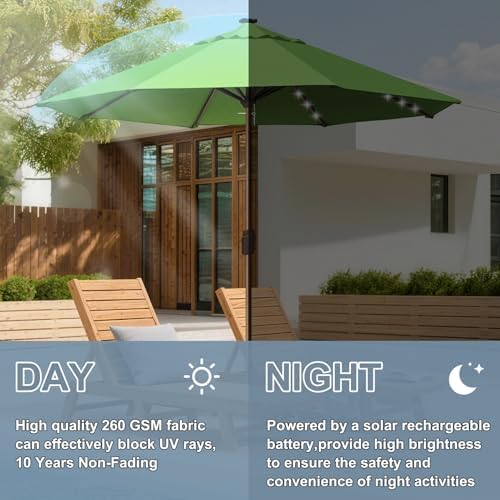 EliteShade USA 10-Year-Non-Fading 10ft Market Patio Umbrella, Commercial Grade Table Sun Umbrella with 80 Solar LED Lights, Crank Open, Windproof & UPF 50+ UV Protection for Garden, Deck, Pool, Backyard, No Tilt, Macaw Green - Image 5