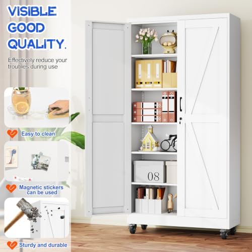 GAIOUS 73.6" Tall Metal Storage Cabinet with Lock and Wheels, File Cabinet - Image 4