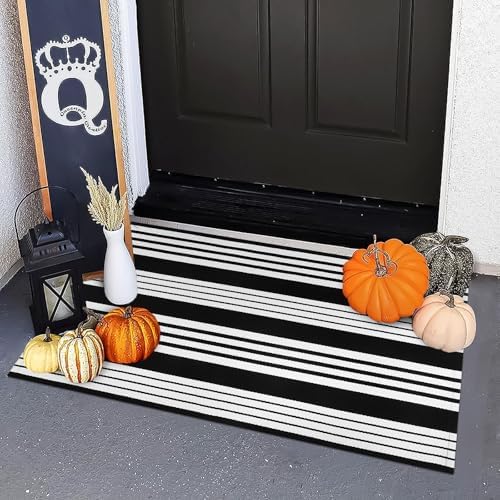 Halloween Door Mat 24"x35" Black and White Outdoor Rugs Fall Front Door Rug - Image 3